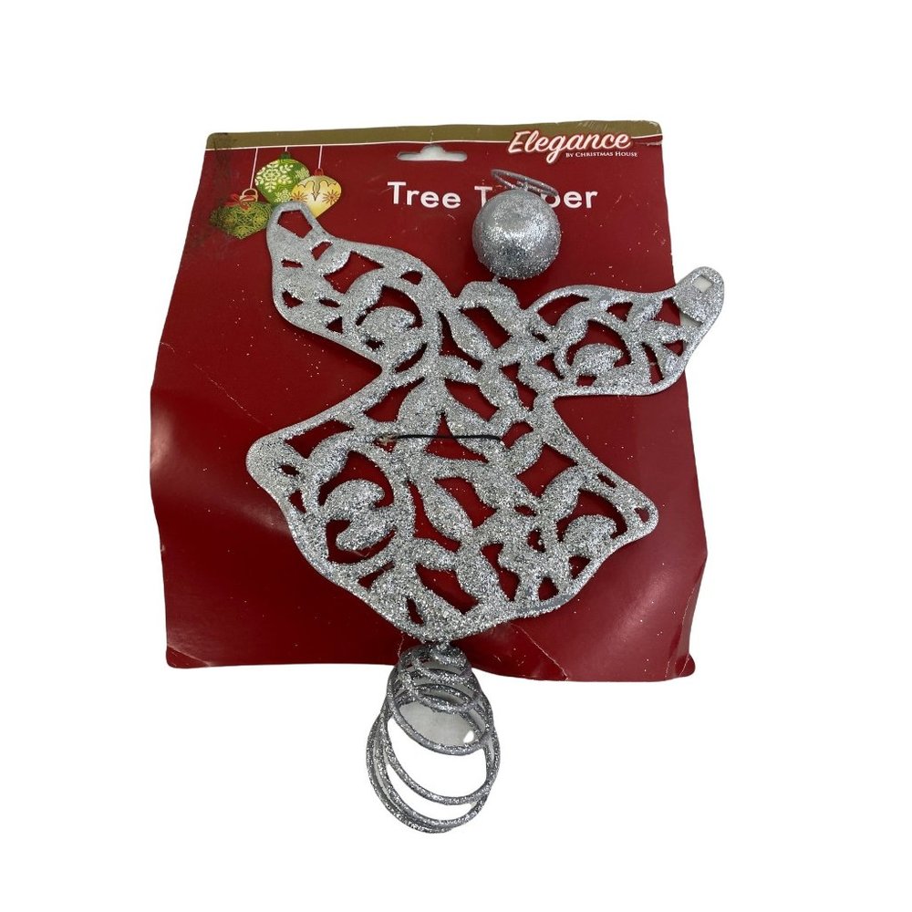 Silver Glitter Angel tree topper NWT